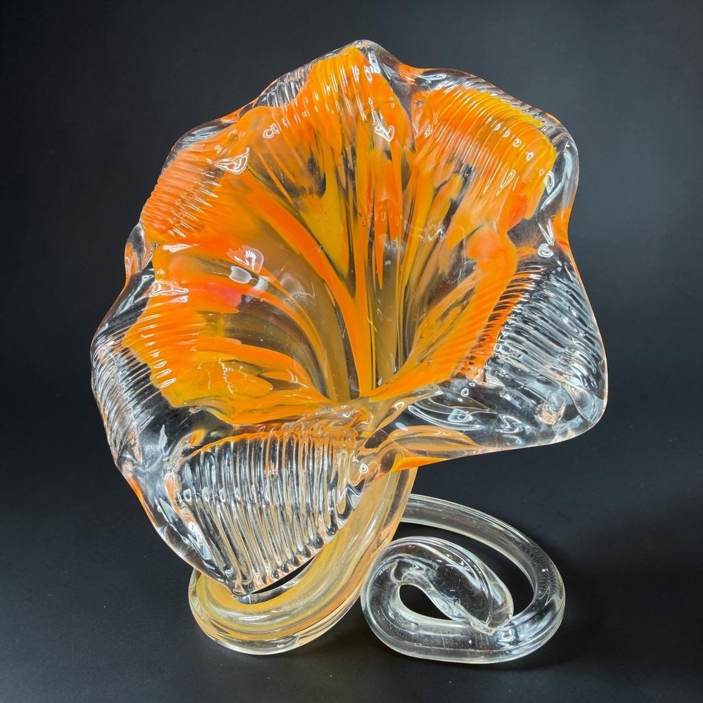 Vintage 1990s Italian Glass Jack in the Pulpit Flower Sculpture Orange Yellow